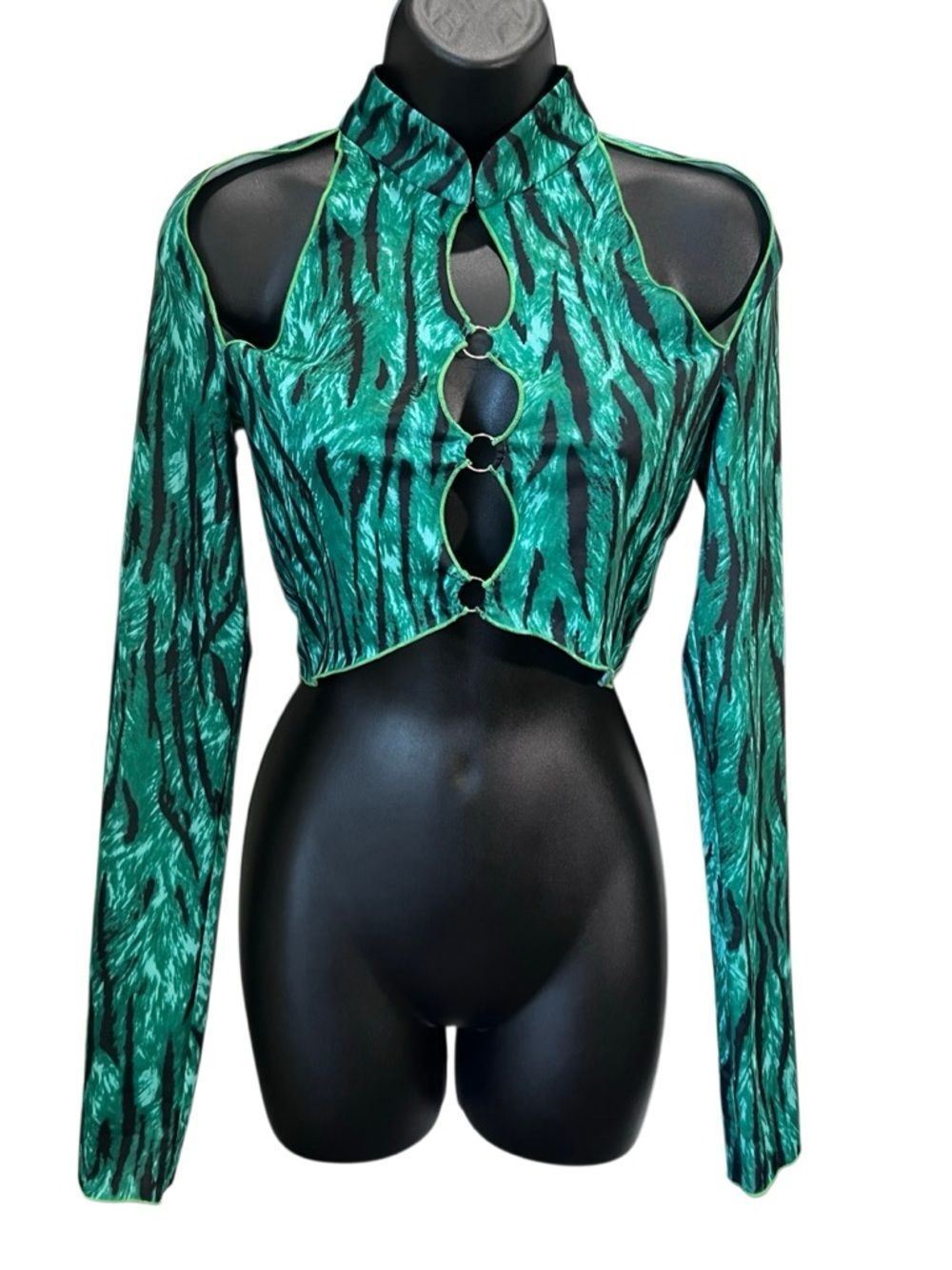 Kim Shui Qi Pao Top Green Stipe Crop Top Size Small